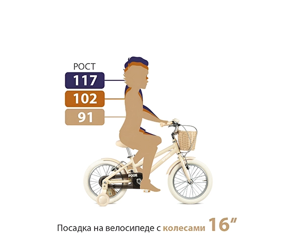 Легкий Детский велосипед Spinn Pixie 16" Pearl Cream — размер и геометрия